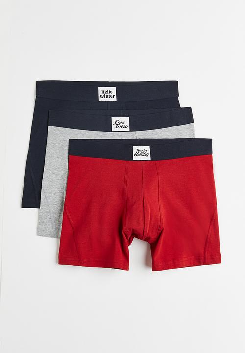 H&M - 3-pack mid cotton trunks - red/blue/grey
