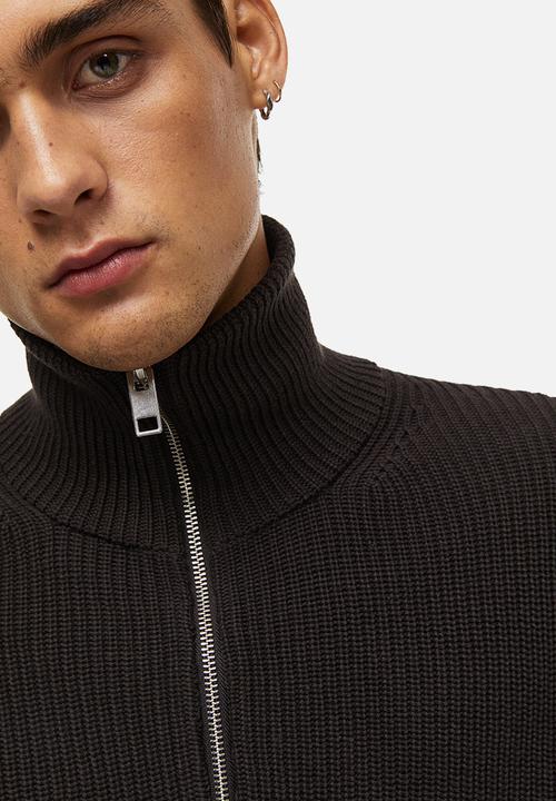 H&M - Relaxed fit rib-knit zip-top jumper - dark brown