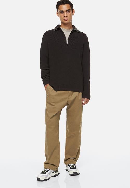 H&M - Relaxed fit rib-knit zip-top jumper - dark brown