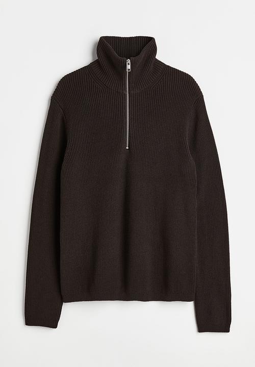 H&M - Relaxed fit rib-knit zip-top jumper - dark brown