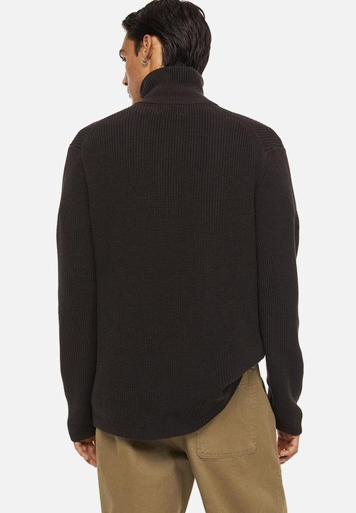 H&M - Relaxed fit rib-knit zip-top jumper - dark brown
