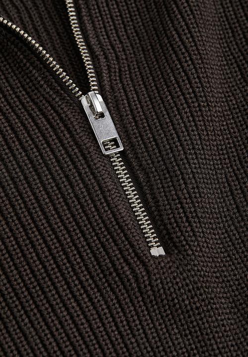H&M - Relaxed fit rib-knit zip-top jumper - dark brown