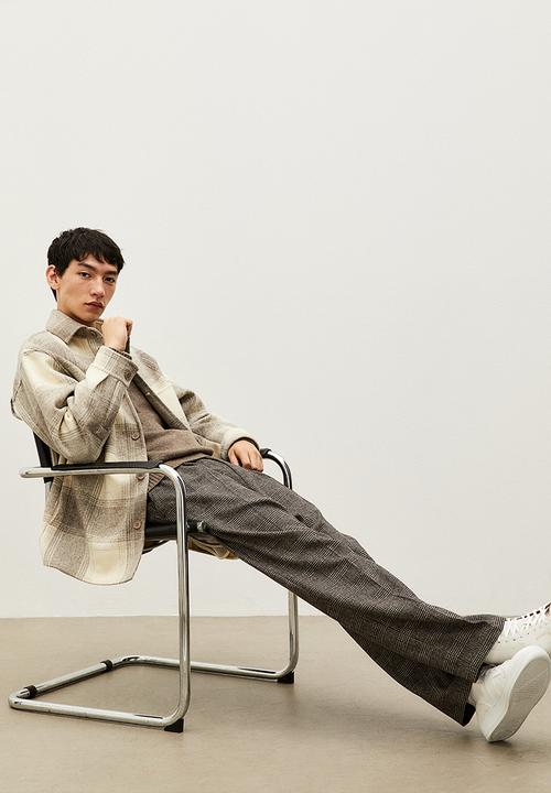 H&M - Relaxed fit wool-blend trousers - black/beige checked