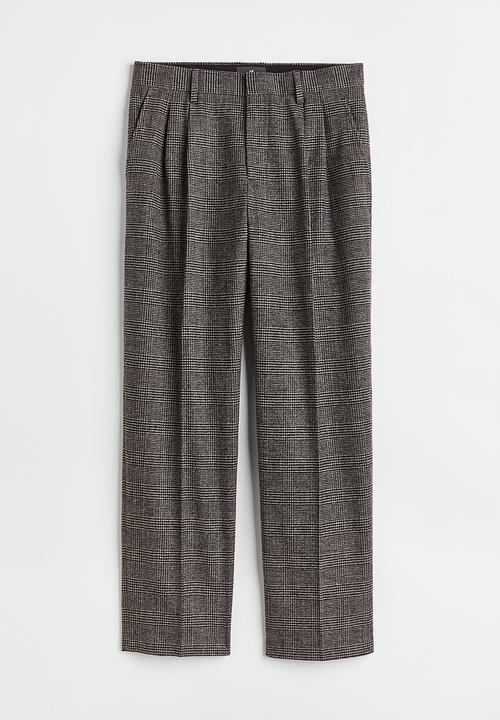 H&M - Relaxed fit wool-blend trousers - black/beige checked