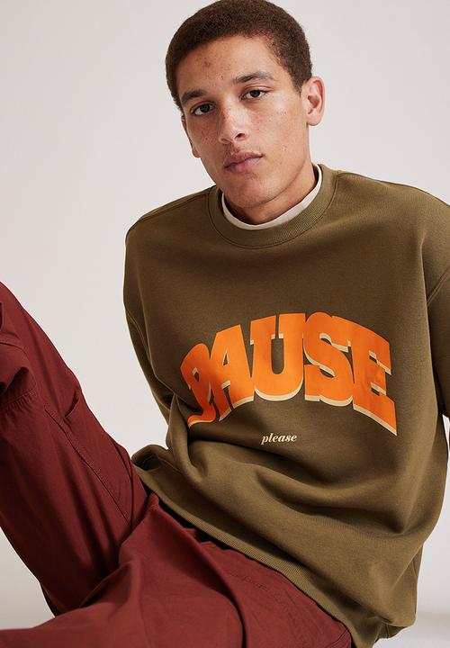 H&M - Relaxed fit printed sweatshirt - khaki green/pause