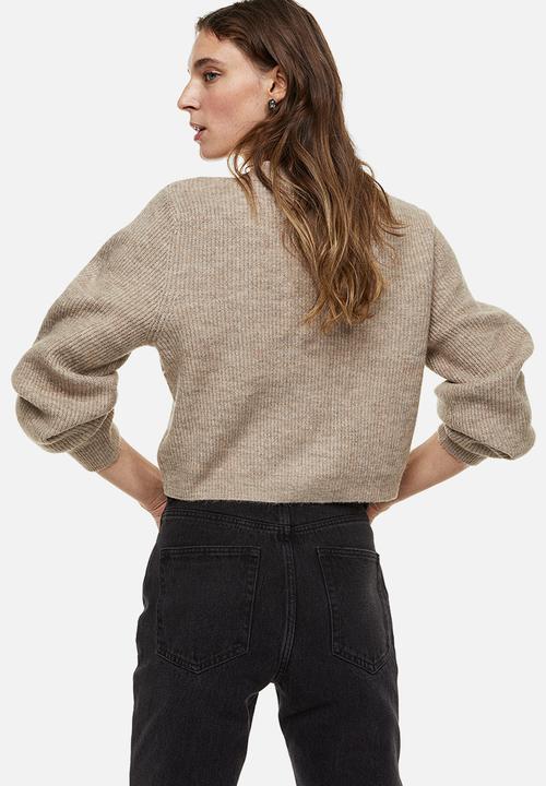 H&M - Rhinestone-bow rib-knit cardigan - greige
