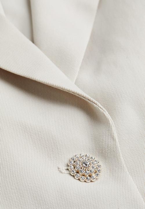 H&M - One-button blazer - light beige/rhinestones