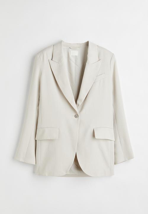 H&M - One-button blazer - light beige/rhinestones