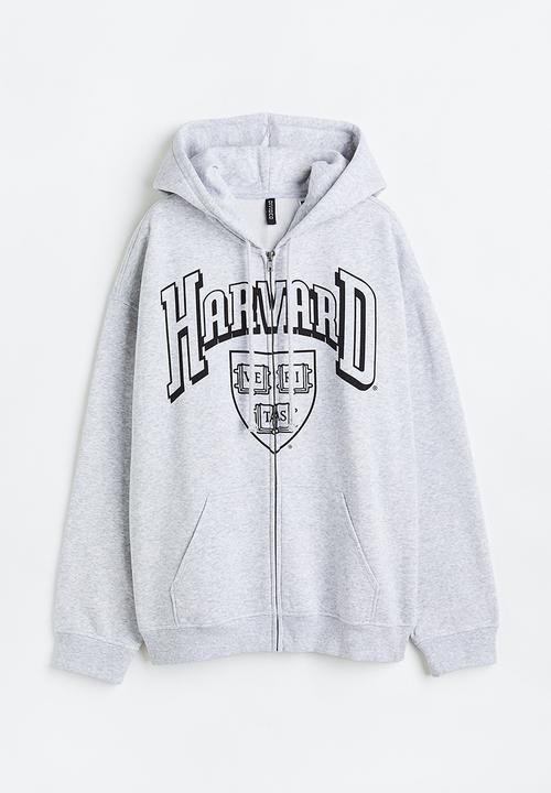 H&M - Printed zip-through hoodie - light grey marl/harvard
