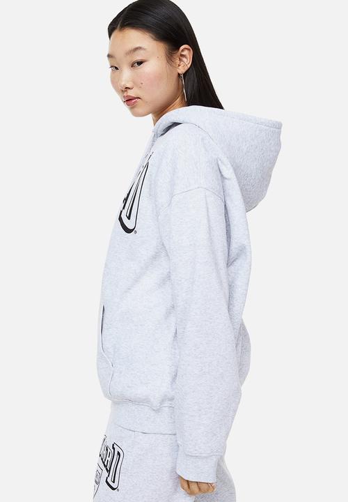 H&M - Printed zip-through hoodie - light grey marl/harvard