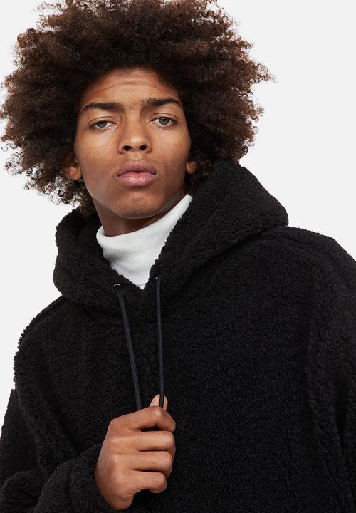 H&M - Relaxed fit teddy hoodie - black