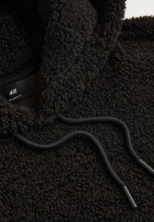 H&M - Relaxed fit teddy hoodie - black