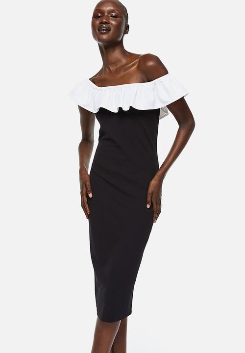 H&M - Flounced off-the-shoulder dress - black