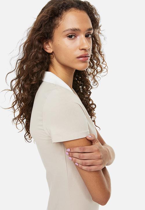H&M - Collared bodycon dress - light beige/white