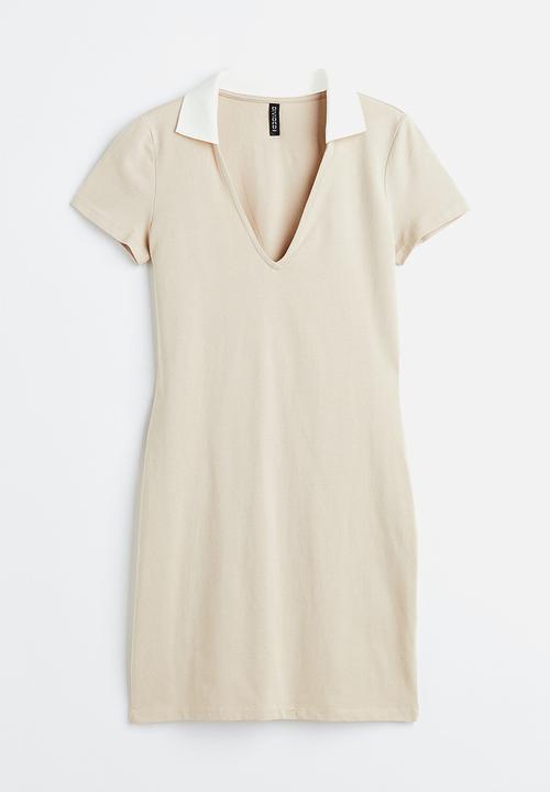 H&M - Collared bodycon dress - light beige/white