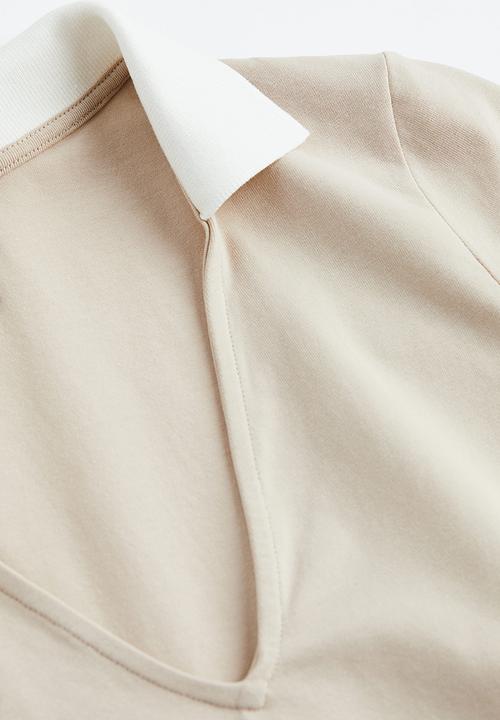 H&M - Collared bodycon dress - light beige/white