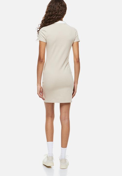 H&M - Collared bodycon dress - light beige/white