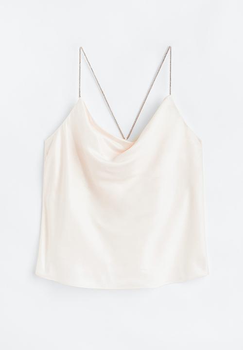 H&M - Rhinestone-strap satin top - cream
