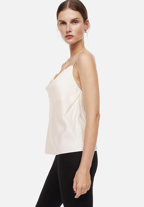 H&M - Rhinestone-strap satin top - cream