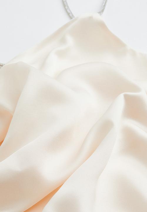 H&M - Rhinestone-strap satin top - cream
