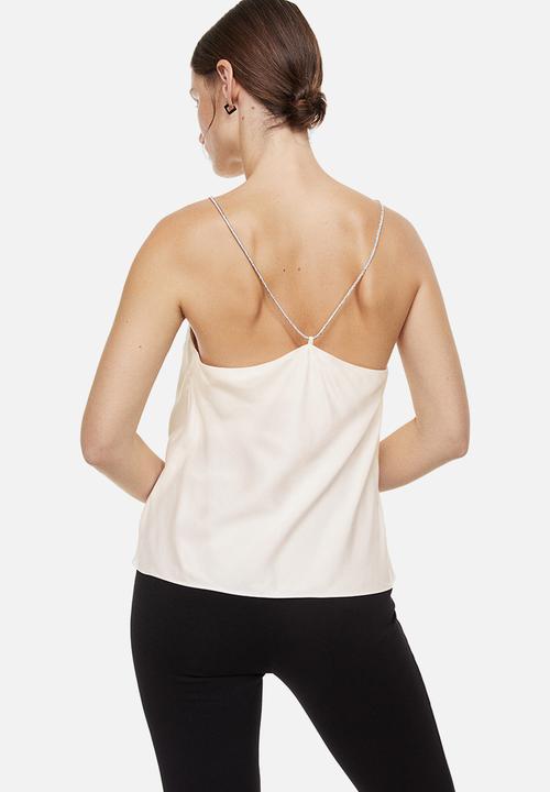 H&M - Rhinestone-strap satin top - cream