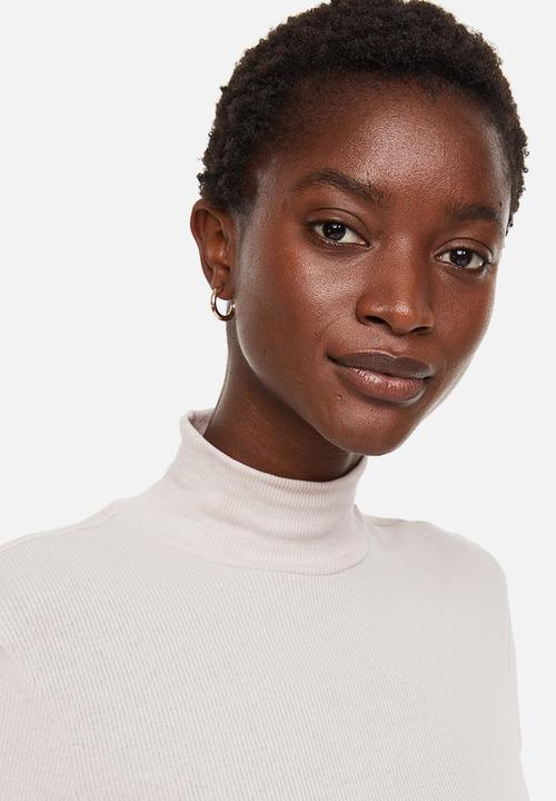 H&M - Ribbed polo-neck top - light beige