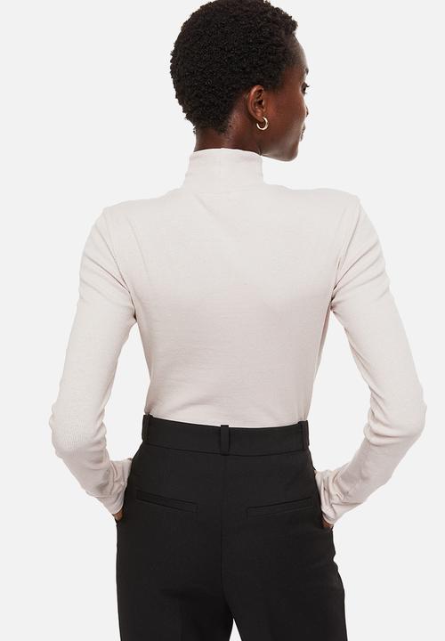 H&M - Ribbed polo-neck top - light beige