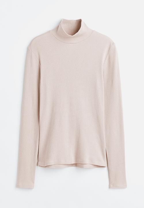 H&M - Ribbed polo-neck top - light beige