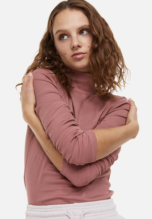 H&M - Ribbed polo-neck top - old rose 