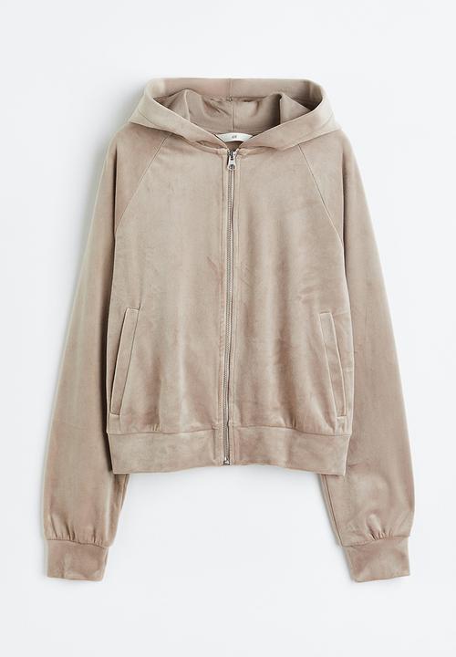 H&M - Velour zip-through hoodie - greige