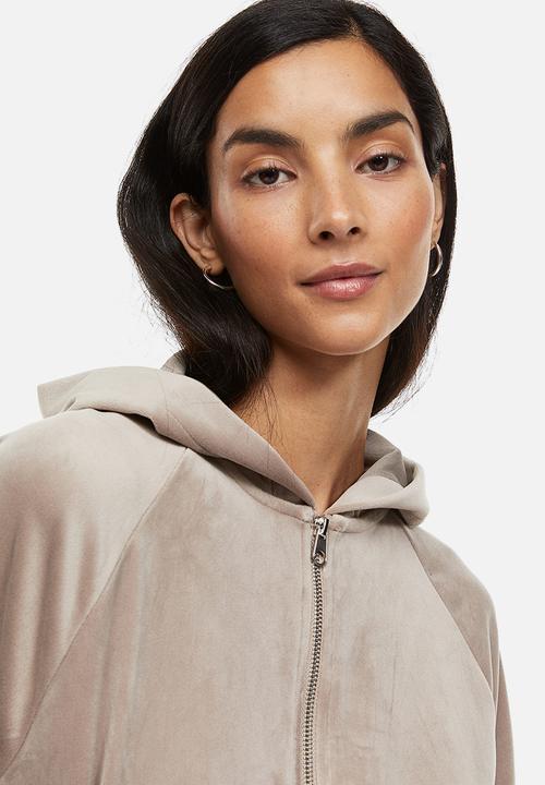 H&M - Velour zip-through hoodie - greige