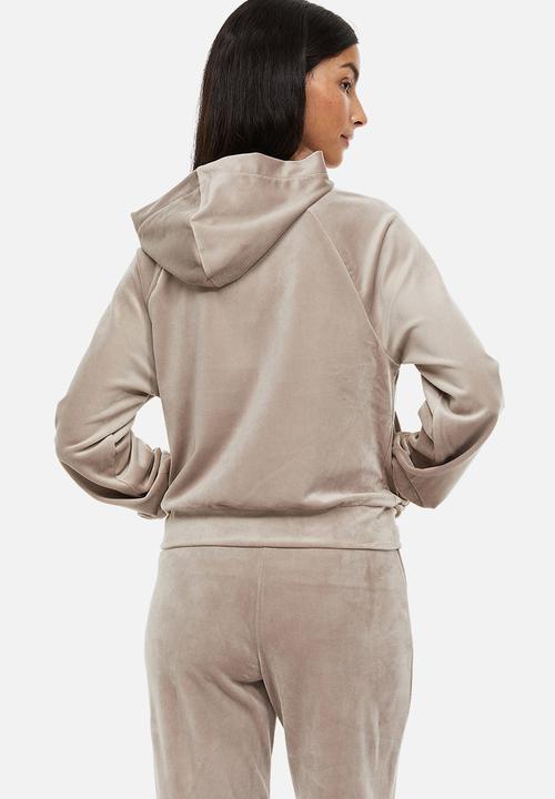 H&M - Velour zip-through hoodie - greige