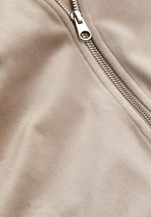 H&M - Velour zip-through hoodie - greige