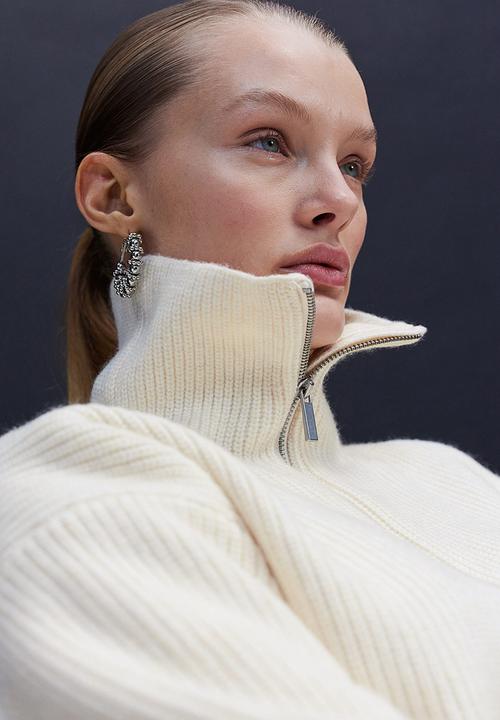 H&M - Zip-up rib-knit jumper - cream