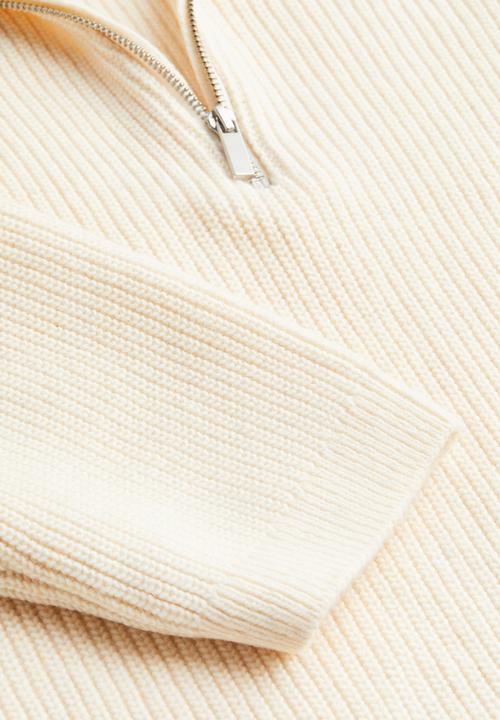 H&M - Zip-up rib-knit jumper - cream