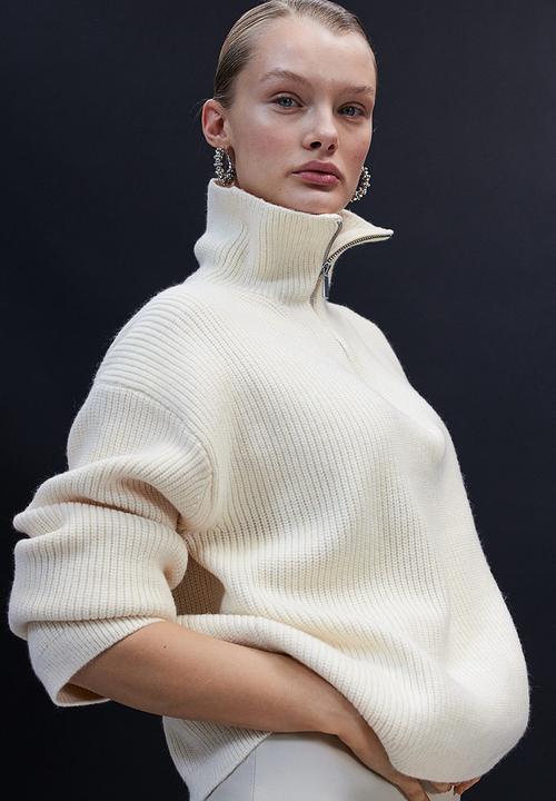 H&M - Zip-up rib-knit jumper - cream