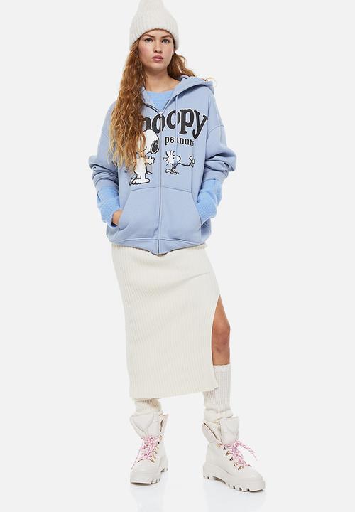 H&M - Oversized zip-through hoodie - light blue/snoopy