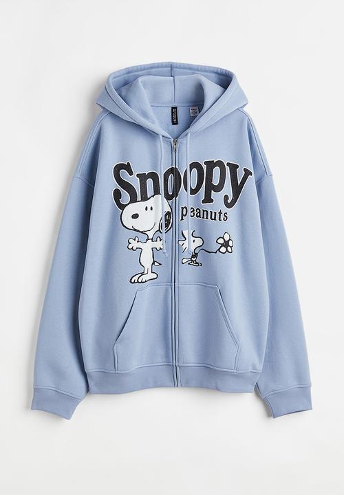 H&M - Oversized zip-through hoodie - light blue/snoopy