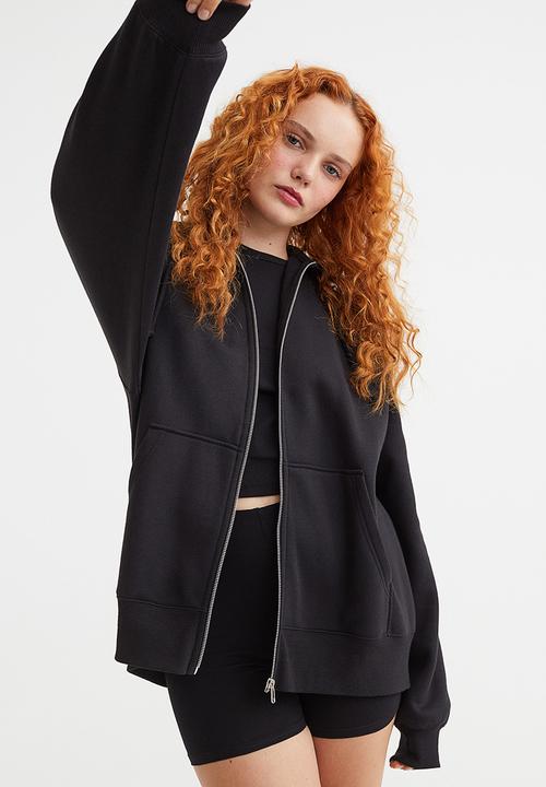 H&M - Oversized zip-through hoodie - black