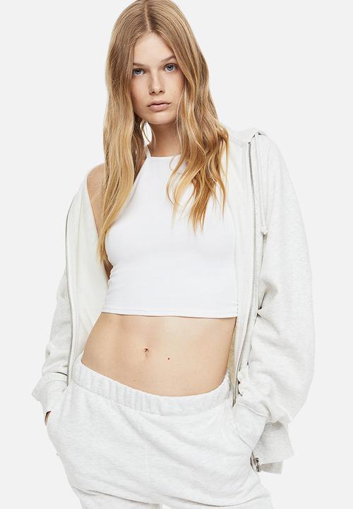 H&M - Oversized zip-through hoodie - light grey marl 