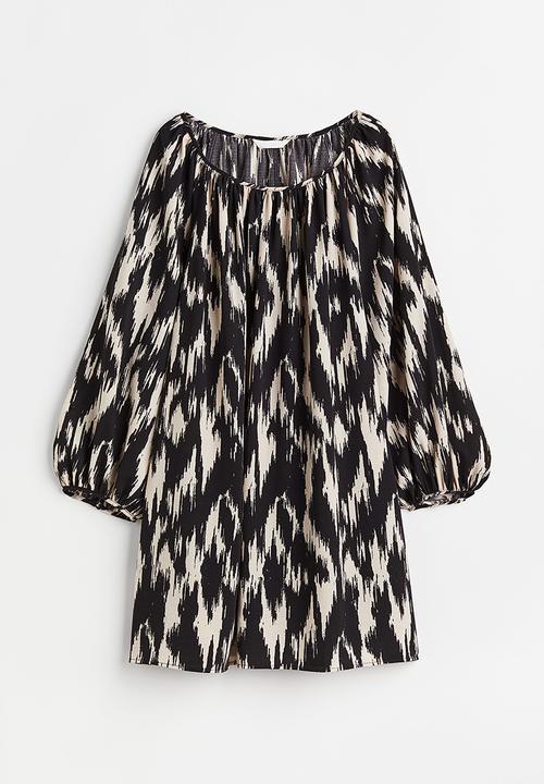 H&M - Balloon-sleeved crêpe dress - black/patterned
