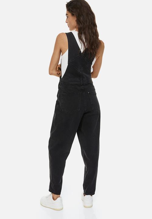 H&M - Mom fit denim dungarees - black