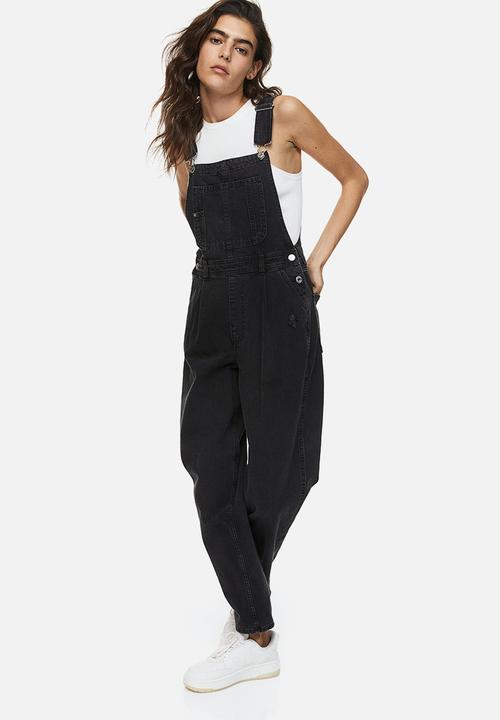 H&M - Mom fit denim dungarees - black