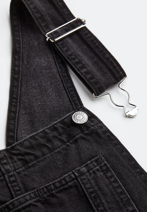 H&M - Mom fit denim dungarees - black