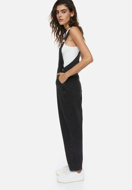 H&M - Mom fit denim dungarees - black