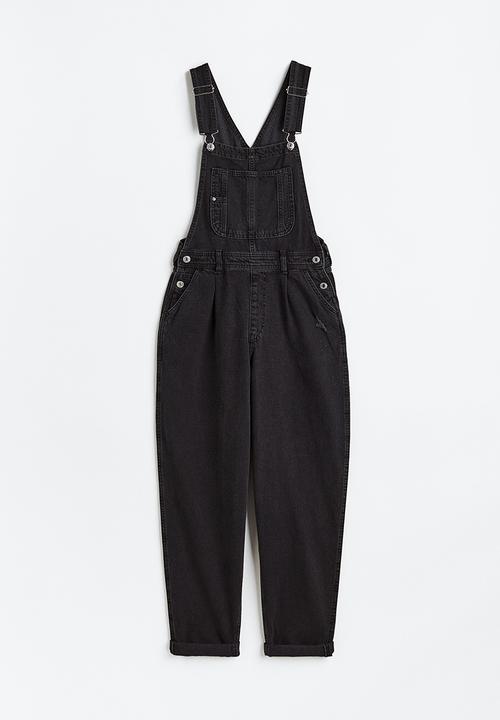 H&M - Mom fit denim dungarees - black
