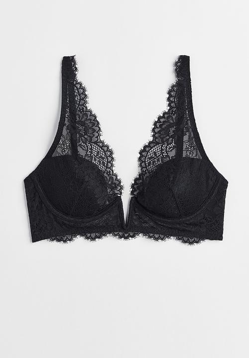 H&M - Padded underwired lace bra - black