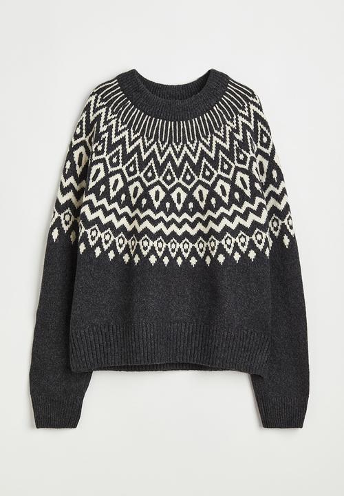 H&M - Jacquard-knit jumper - dark grey/patterned