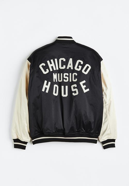 H&M - Oversized fit satin baseball jacket - black,multi