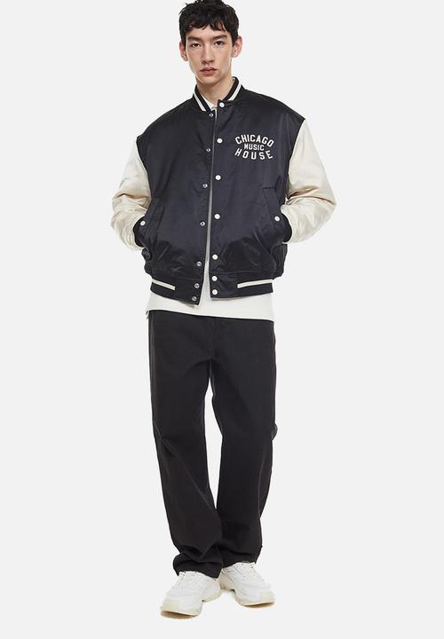 H&M - Oversized fit satin baseball jacket - black,multi